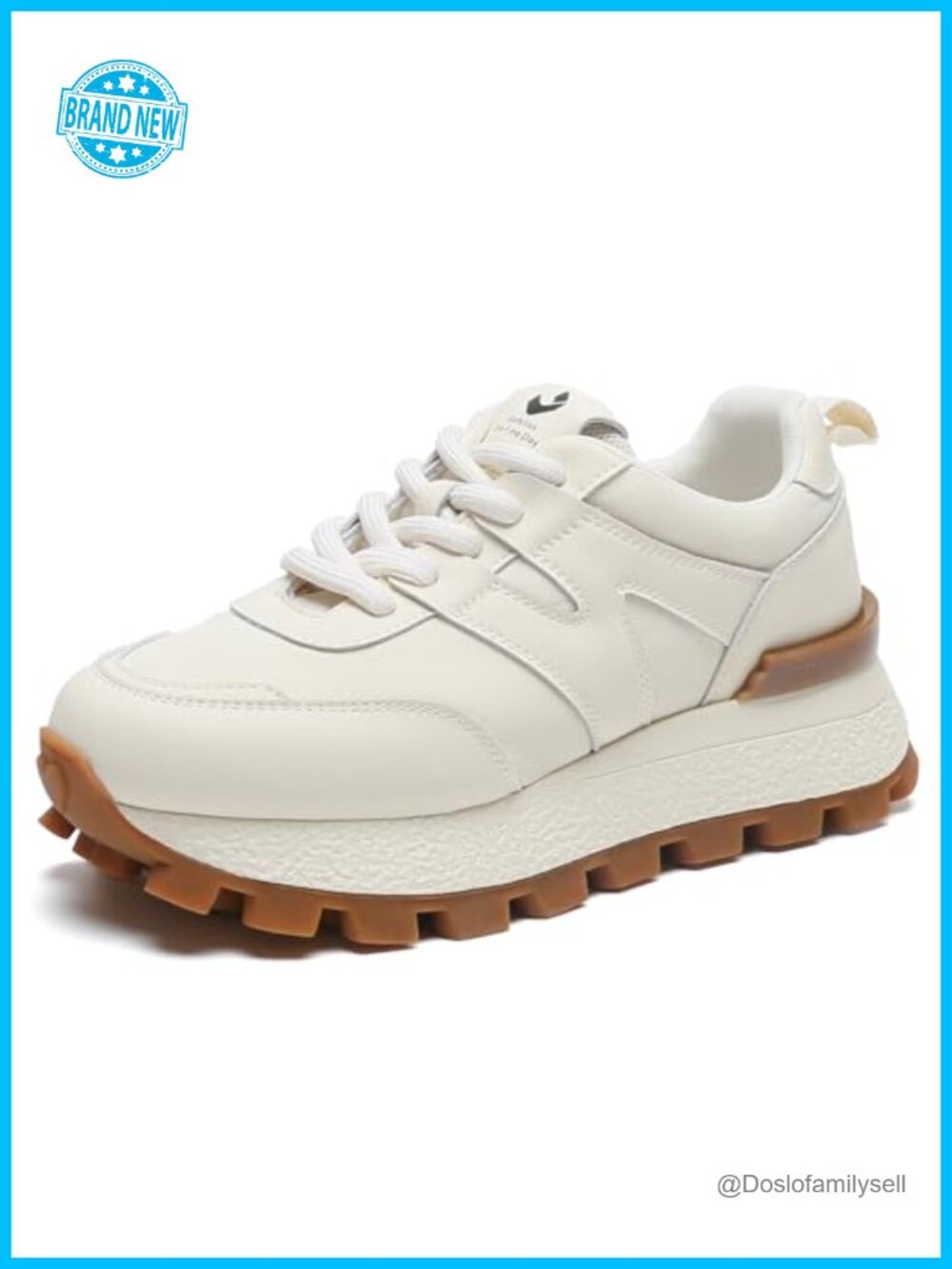 Platform Chunky Sneakers Lace-Up Walking Shoes Leather 1.96in Heel